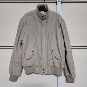 Members Only Beige Herringbone Wool Bomber Jacket